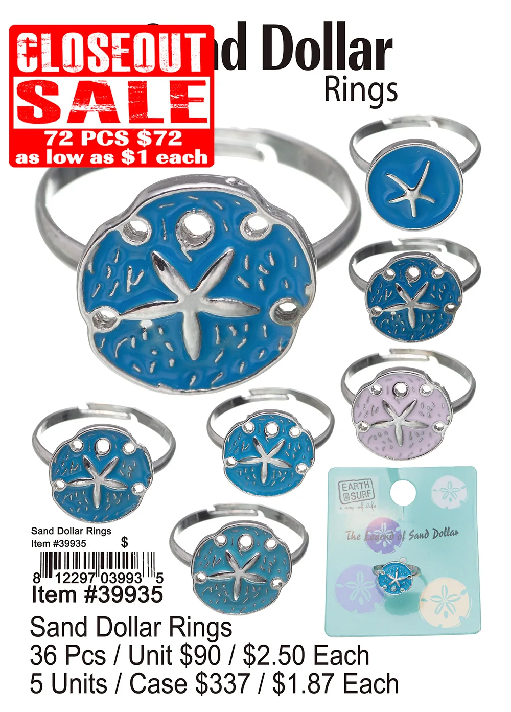 Sand Dollar Rings - Closeout 72 Pcs.